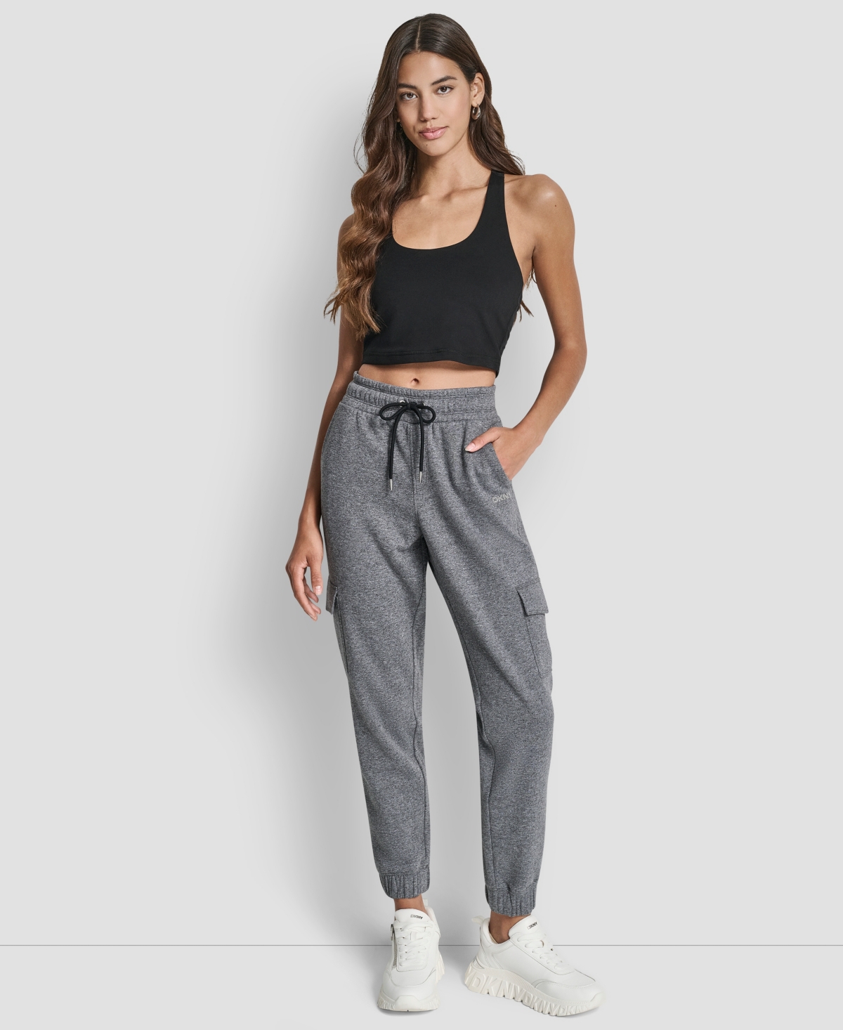 Dkny Sport Women's Studded-logo Cargo Joggers In Gray