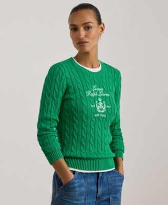 Women's Embroidered-Crest Cable-Knit Sweater