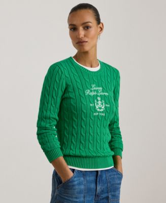 【美品】RALPHLAUREN スウェット 前V 虎 刺繍 レディース 緑. Lauren Ralph Lauren Women's Embroidered-Crest Cable-Knit Sweater