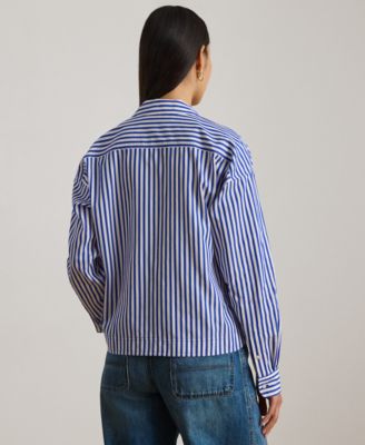 Petite Striped Long-Sleeve Cropped Shirt