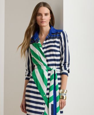 Petite Striped Point Collar Shirt Dress