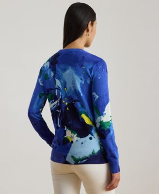 Women's Petite Abstract-Motif Long-Sleeve Sweater