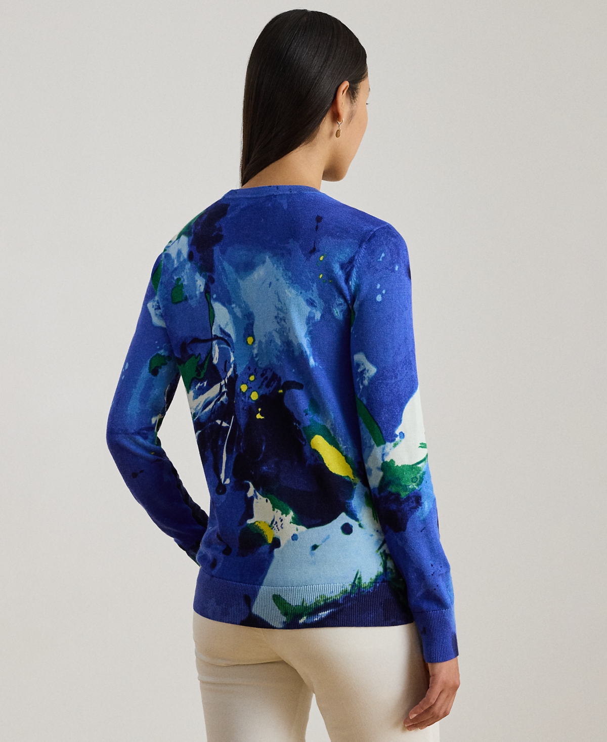 Ralph Lauren Women's Petite Abstract-motif Long-sleeve Sweater In Blue