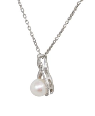 Freshwater Pearl (7mm) Diamond (1/10 ct. t.w.) Pendant Necklace in Sterling Silver