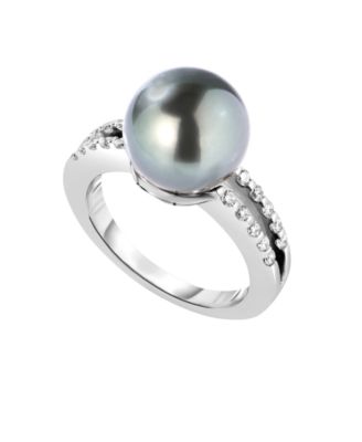 Macy's - Tahitian Pearl (10mm) and Diamond (1/4 ct. t.w.) Ring in 14K White Gold