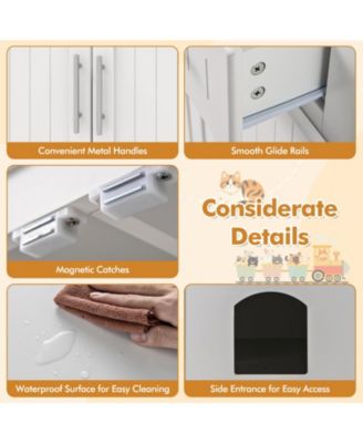 Cat Litter Box Enclosure w/ 2 Drawers Double Doors Anti-Toppling Devices