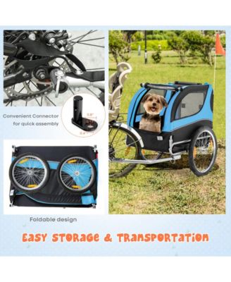 Dog Bike Trailer Foldable Pet Cart with 3 Entrances for Travel-Blue