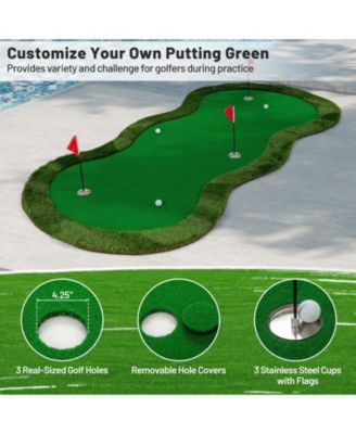 5 x 10 Feet Golf Practice Putting Green Mat with 3 Holes and Golf Balls for Home Office Backyard