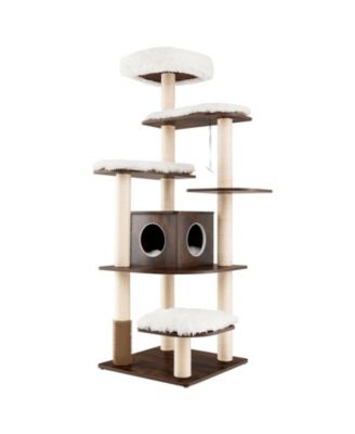 7-Layer Wooden Cat Tree Tall Cat Tower with Sisal Posts and Condo