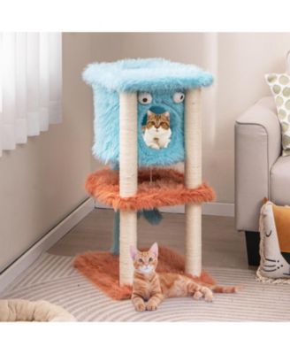 Cute Monster-Themed Cat Tower with Private Condo and Soft Long Plush