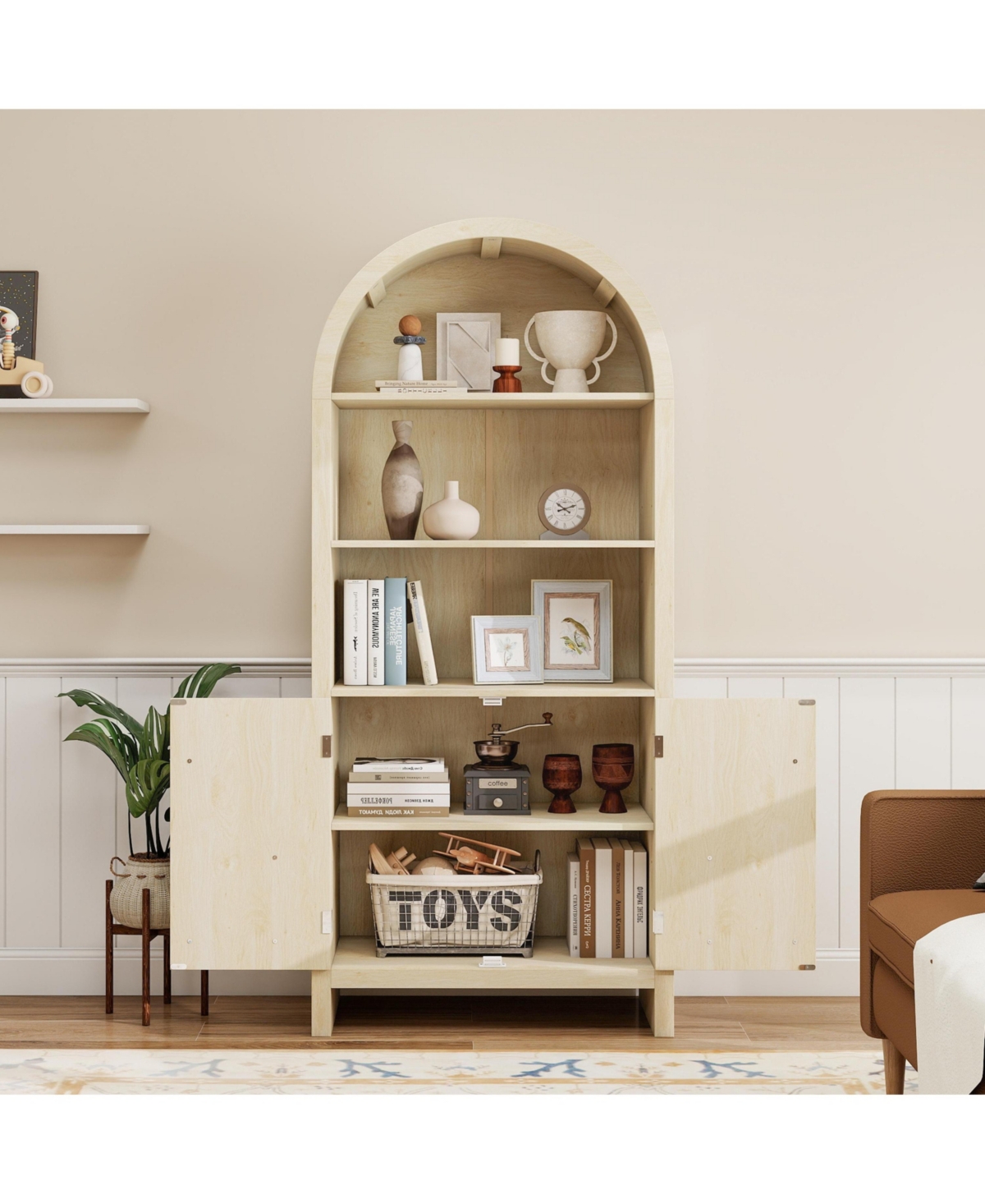 Casainc Arched Kitchen Pantry with Adjustable Shelves, Farmhouse Storage Cabinet for Kitchen, Dining, or Living Room