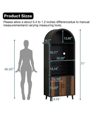 CASAINC 71" Farmhouse Arched Wine Bar Cabinet with Rack and Glass Holder