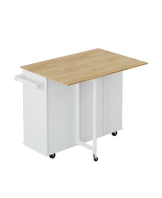 Kitchen Island Cart with Cabinet, Drawers, Spice Rack, Towel Holder & Foldable Top