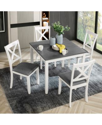 5-Piece Dining Table Set for 4 with Upholstered Chairs, White Frame Grey Top Table Set for Kitchen or Small Apartment-