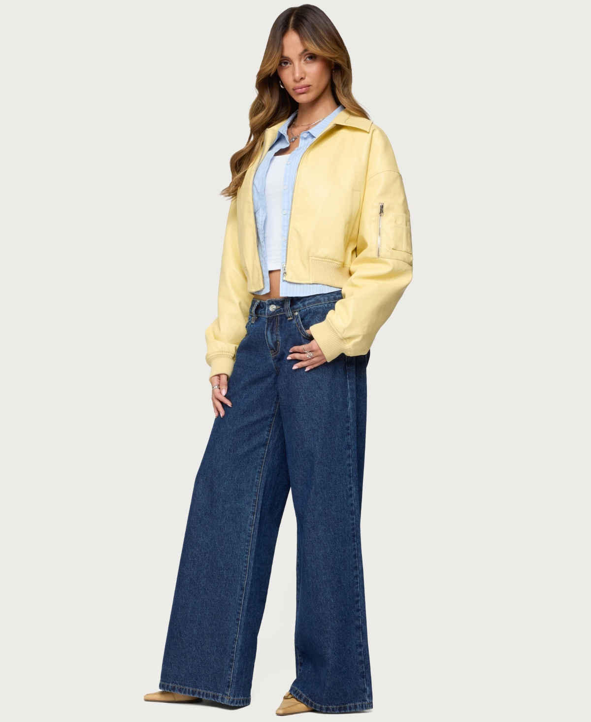 Edikted Women's Zayna Cropped Faux Leather Bomber Jacket