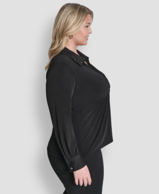 Plus Size Knot-Front Long-Sleeve Top