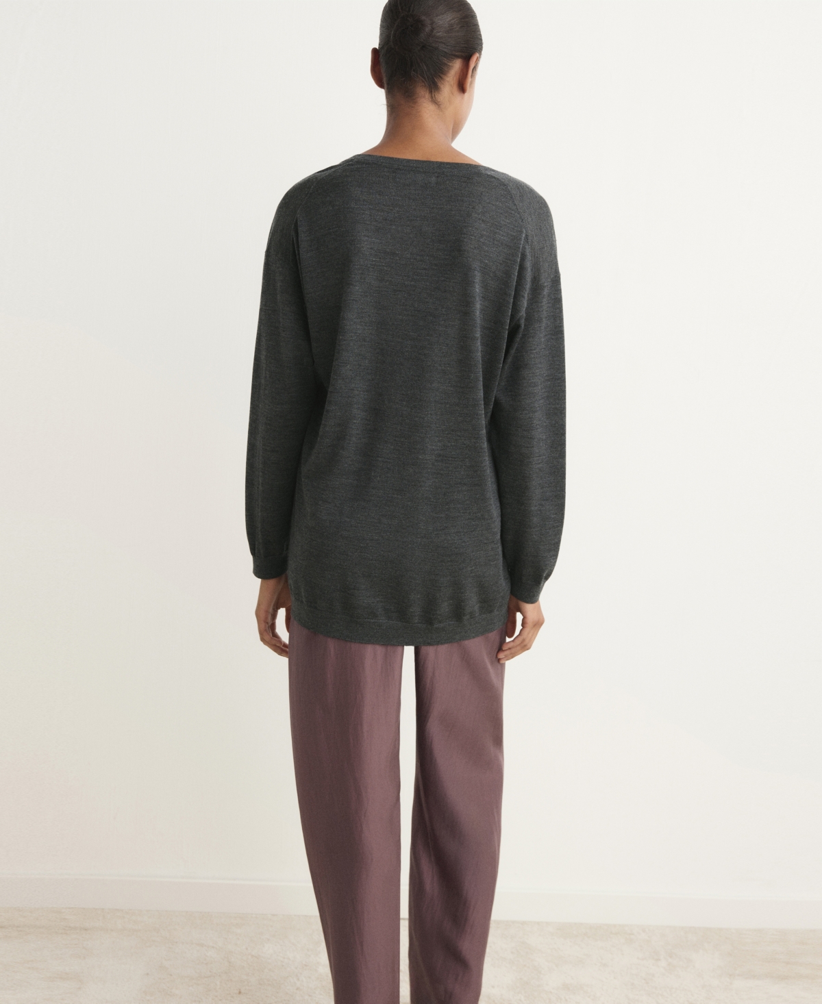 Mango V-neck Wool Pajama Sweater In Gray