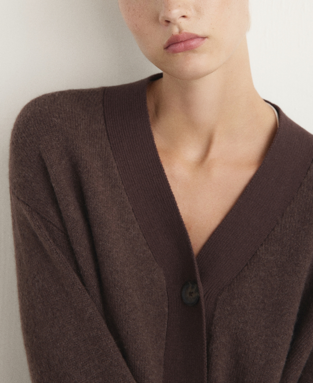 Mango Contrast Detail Cardigan In Brown