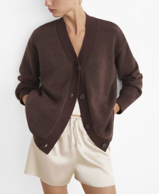 MANGO - Women's Contrasting Detail Knitted Cardigan