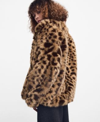 Women's Fur-Effect Leopard-Print Coat