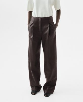 MANGO - Women's Leather Straight-Leg Pants
