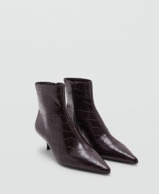 MANGO - Women's Croc-Effect Pointed-Toe Ankle Boots