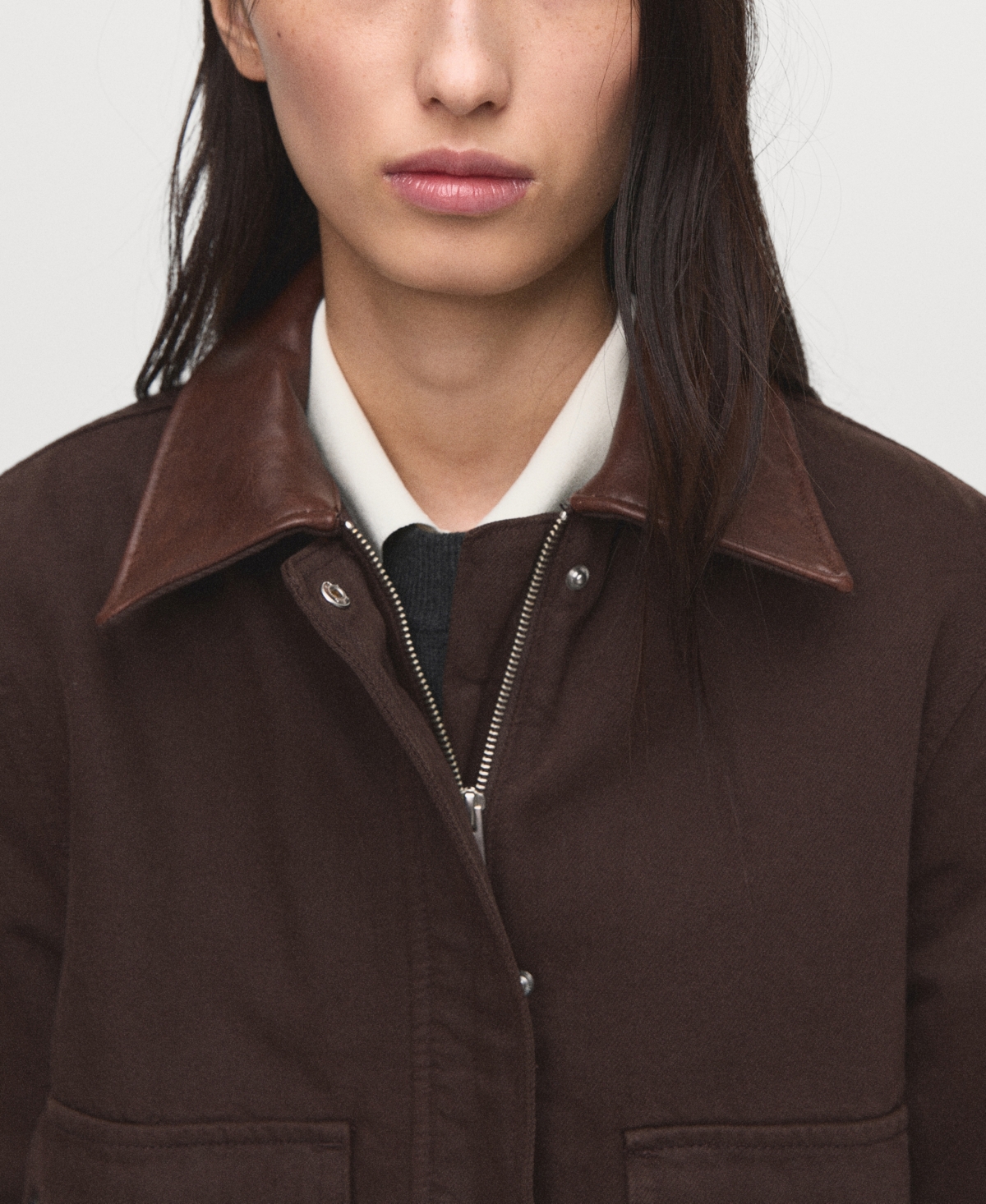 Mango Women's Leather-Effect Collar Denim Parka