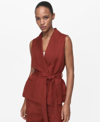 Women's Belted Linen Suit Vest