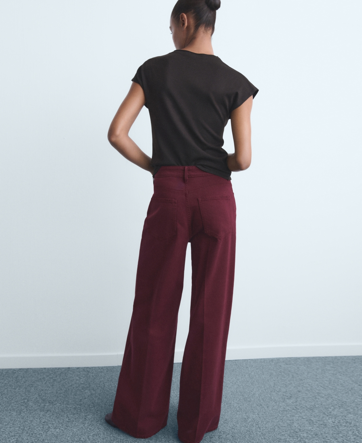 Mango Elise High Waist Wide Leg Jeans In Burgundy
