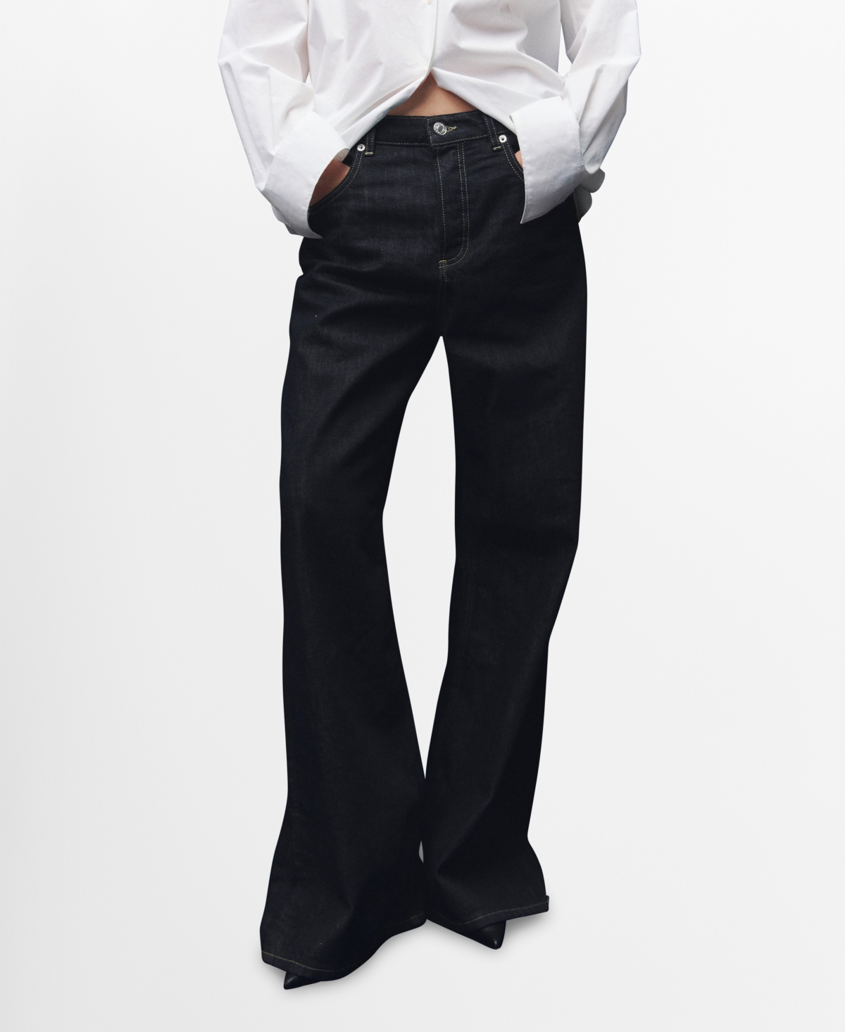 Mango Mid Rise Button Fly Wide Leg Jeans In Blue