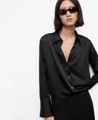 MANGO - Women's Satin Finish Flowy Shirt