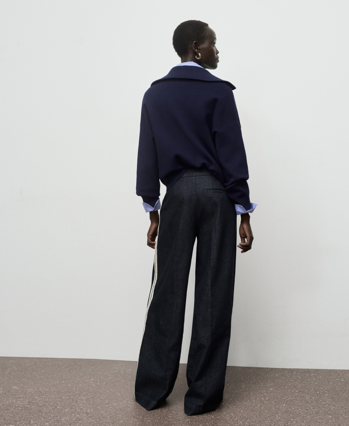 Mango Side Stripe Wide Leg Jeans In Blue