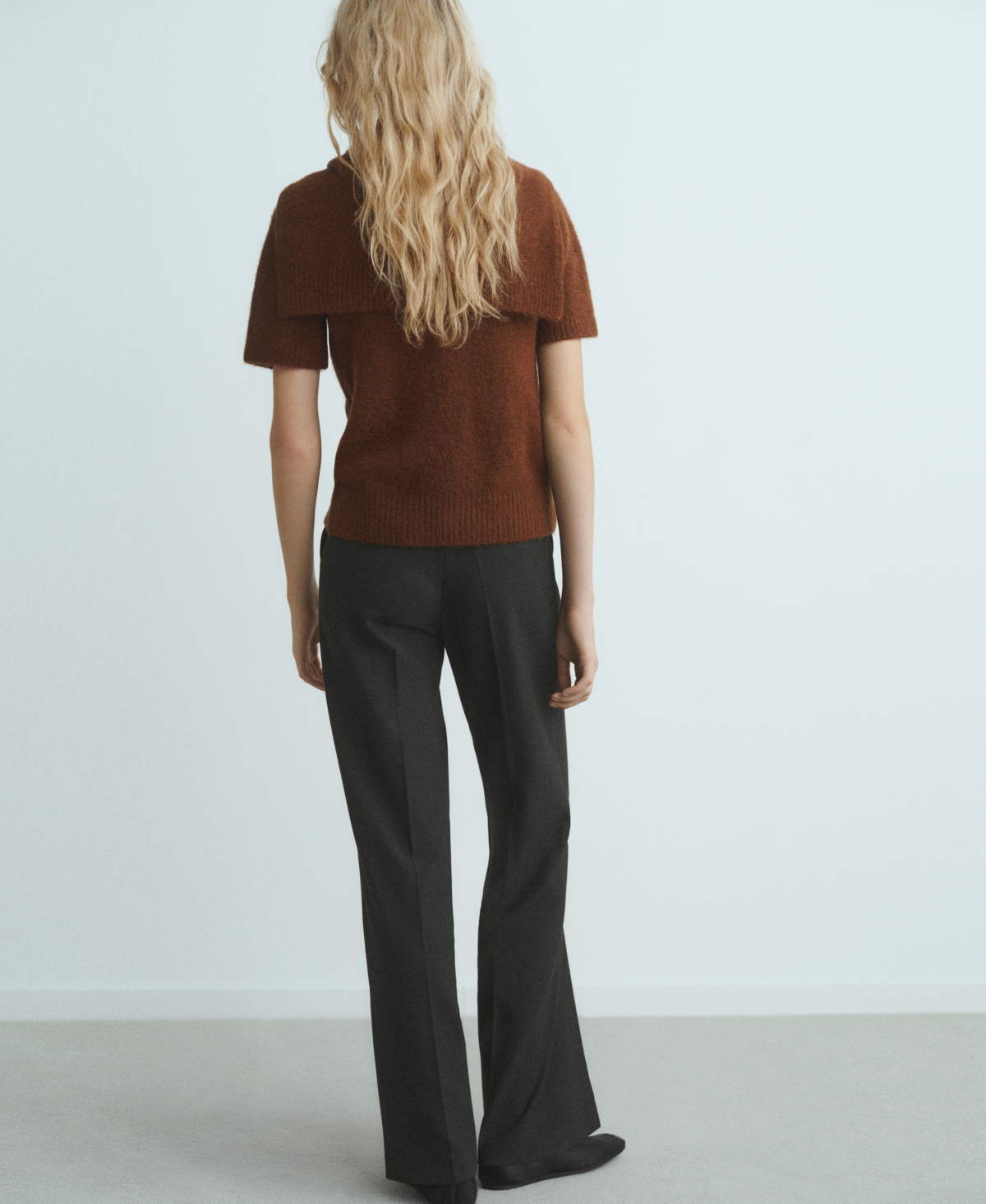 Mango Leire Tie Neck Sweater In Brown