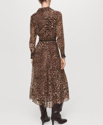 Women's Leopard-Print Belt Shirt Dress