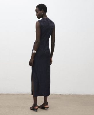 Women's Draped Collar Embroidered Dress