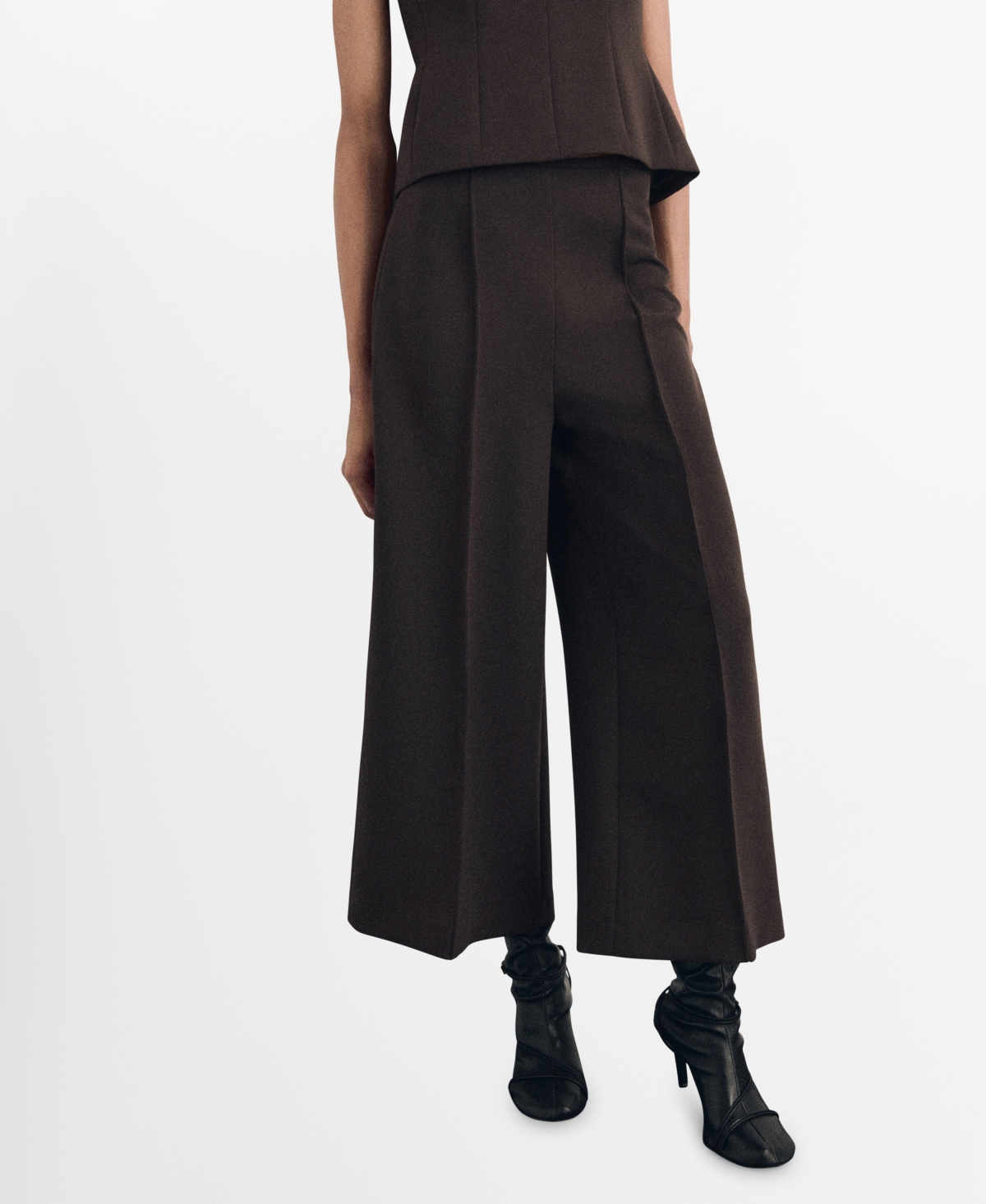 Mango Pleat Front Culottes In Brown