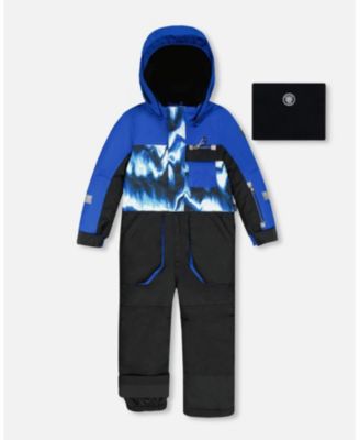 Boy One-Piece Play Snowsuit with Print and Colorblocking Black