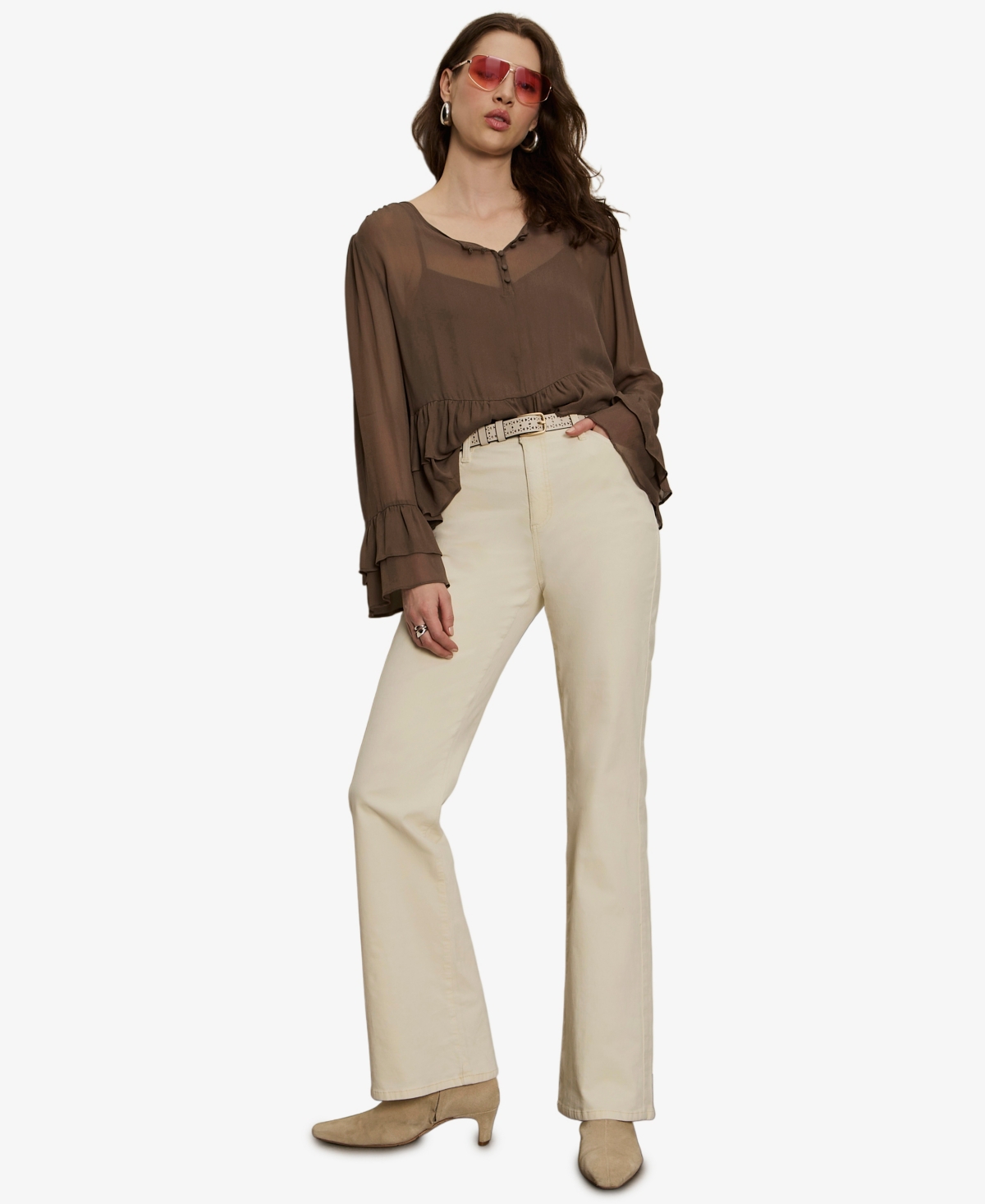 Sanctuary Women's Ruffled Long-sleeve Blouse In Brown