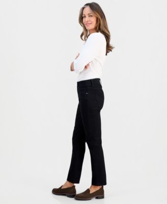 Petite High-Rise Pull-On Straight-Leg Jeans