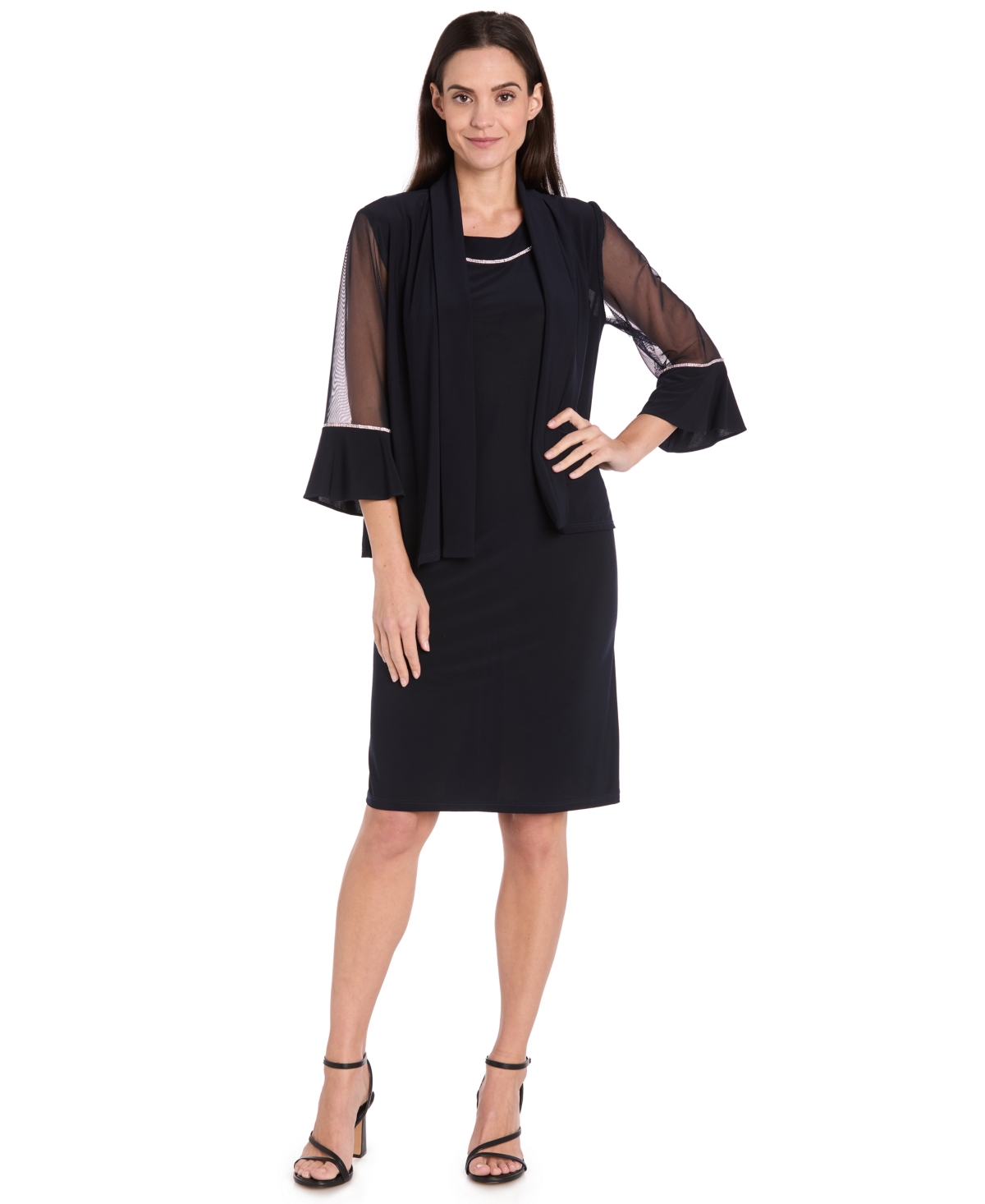 R & M Richards Women's 2-piece Rhinestone Trim Detail Jacket Dress In Multi