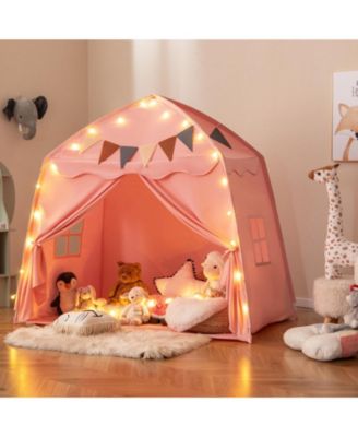 Kids Play Tent Bed Tent with String Lights Extra Large Playhouse Tent-Pink