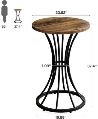Round Bar Table with Curved Metal Base, 37.4" H