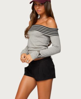 Women's Leetal Stripey Foldover Knit Top