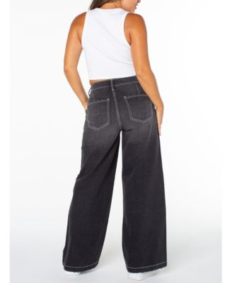 Juniors' Studded Wide-Leg Jeans