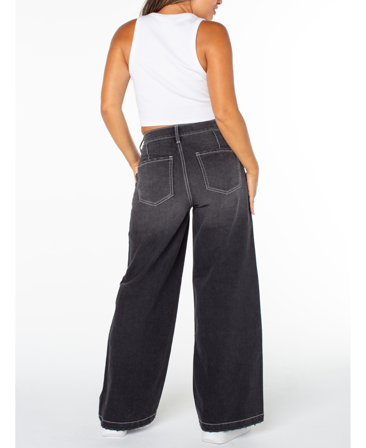 Celebrity Pink Juniors' Studded Wide-leg Jeans In Black