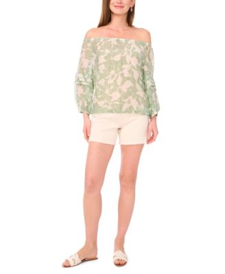 Women's Printed Off-the-Shoulder Pleated Top