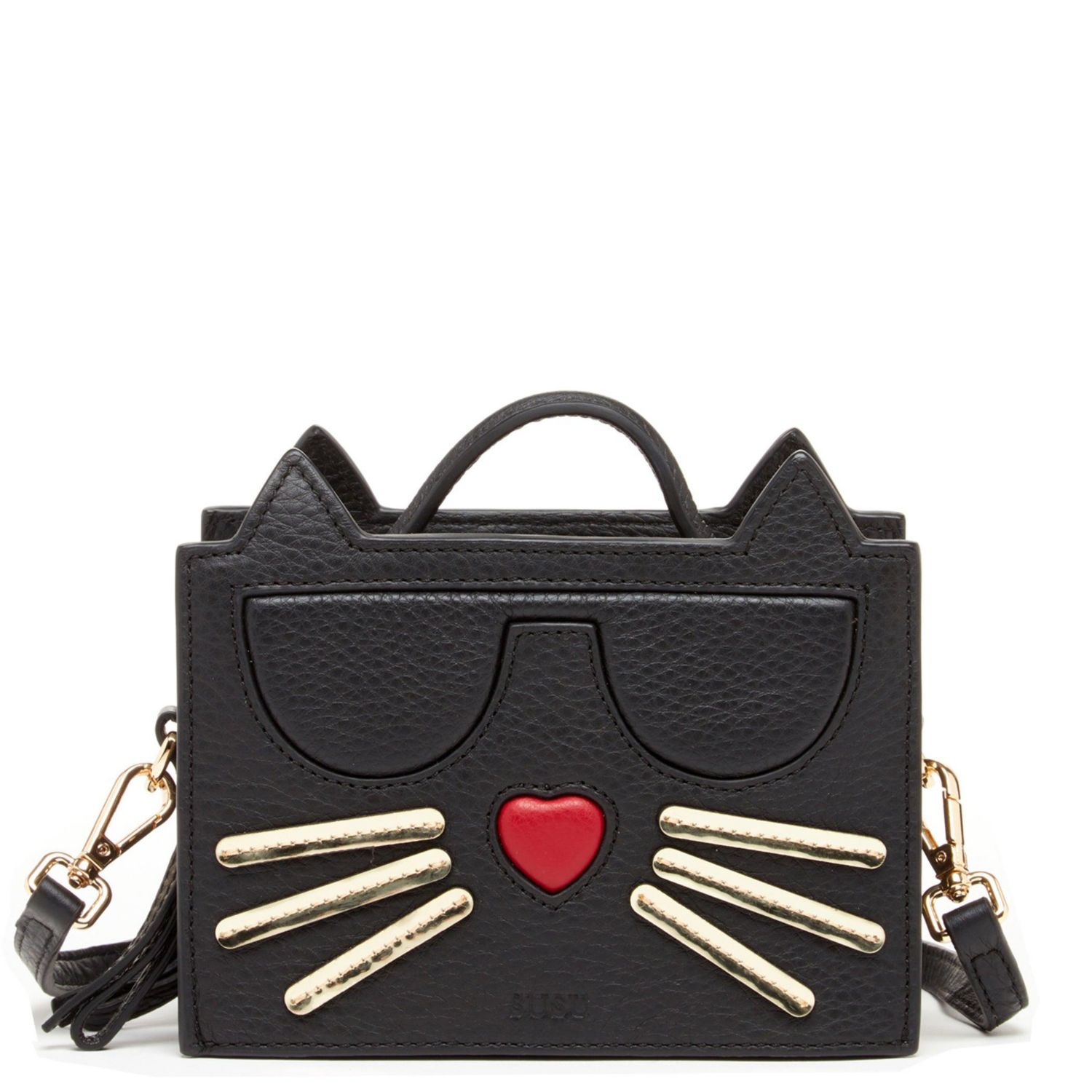 Womens's Pebble Leather Cat Crossbody Bag Cute Top Handle Purse Small Shoulder Handbag