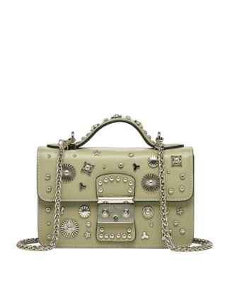 Small Leather Crossbody Bag Studded Purse Top Handle Structured Handbag