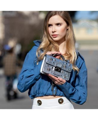 Small Leather Crossbody Bag Studded Purse Top Handle Structured Handbag