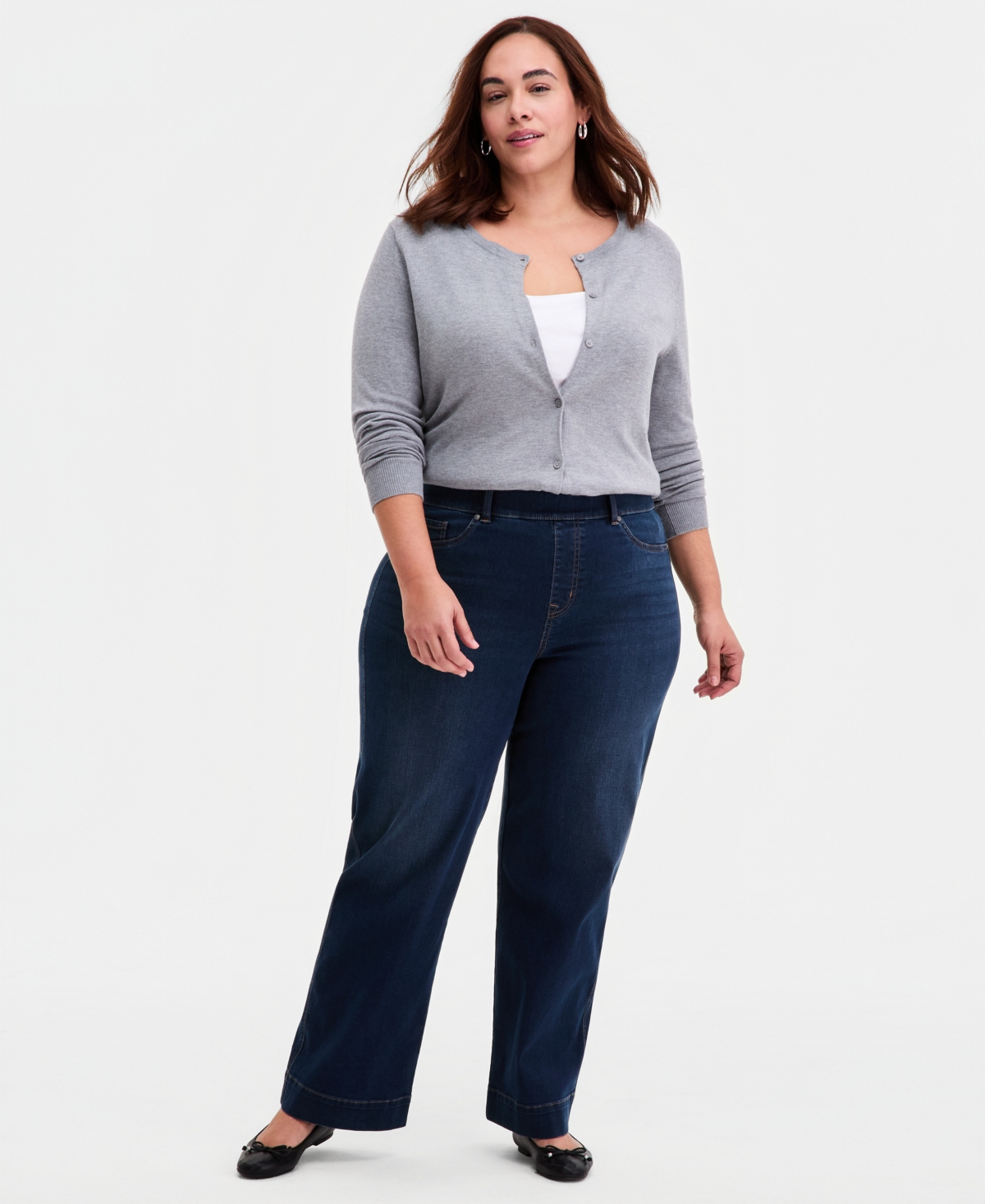 Style & Co Plus Pull-On Shaping High-Rise Wide-Leg Jeans, Macy's Exclusive